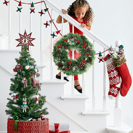 Christmas Wreath,Pre-Lit Artificial 18 Inch Christmas Wreaths for Front Door with Pine Cones,Berries,Christmas Wreath with Lights,8 Modes 50 LED Lights for Outdoor Indoor Decorations