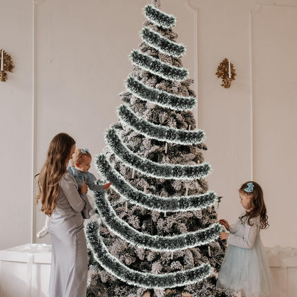 50 Feet Garland Christmas Decorations, Green Snowy Christmas Garland, Artificial Thick Christmas Garland for Xmas Party Hanging Ceiling Stairs Decor Indoor Outdoor