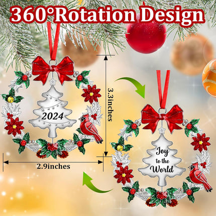 Christmas Ornaments for Tree,Christmas Wreath Ornaments with Rotatable Tree for Christmas Tree Decorations Holiday Decorative Annual Keepsake (Metal,Silver)