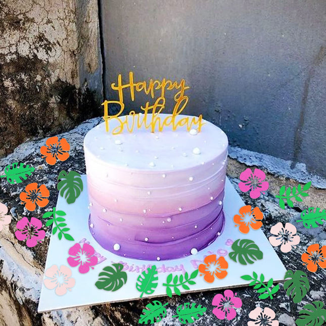 100PCS Tropical Hawaii Flower Confetti Tropical Birthday Baby Shower Party Decorations Green Leaf Confetti Party Decorations for Birthday Baby Shower Pool Beach Jungle Wedding