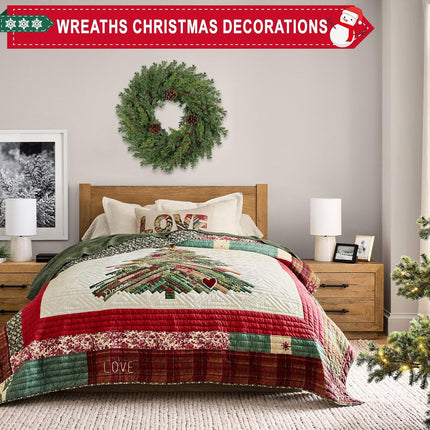 Real Touch Norfolk Pine Christmas Wreath 24 Inch Christmas Wreaths for Front Door Winter Wreath Faux Outdoor Wreaths Christmas Decorations Indoor Outside Window Home Holiday Thanksgiving Green