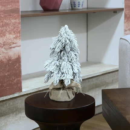 Tabletop Christmas Tree, 12 Inch Artificial Snow Flocked Small Mini Christmas Tree with Burlap Base for Home Office Table Desk Dining Bedroom Christmas Party Decorations