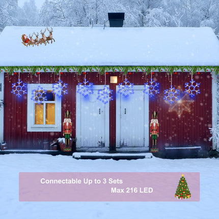 Christmas Snowflake Icicle Lights Outdoor, Blue Hanging 3 Pcs Large Snowflake Window Lights Waterproof Connectable LED Fairy String Lights for Indoor Home Roof Patio Tree Christmas Decoration