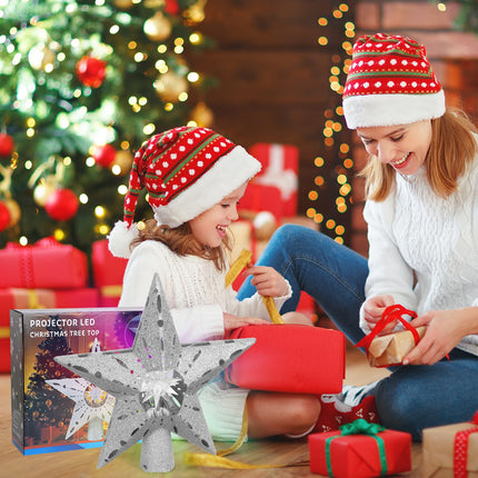 Christmas Tree Topper Lighted Star, Christmas Tree Decorations Topper LED Projection Light, 3D Glitter Dynamic Projection for Xmas Party Holiday Decorations (Silver)