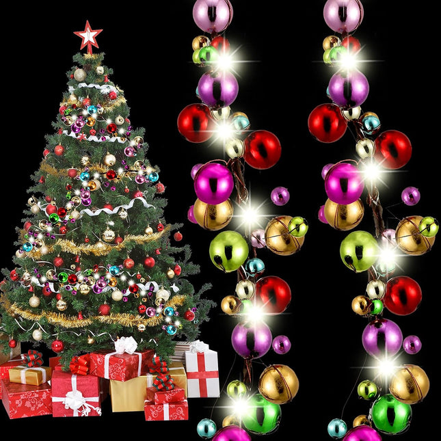 9 Feet Christmas Ornament Ball Garland Multicolored Ball Ornament Xmas Tree Balls Ball Bulb Garland Christmas Lighted Bulb Garland with LED Light for Christmas Tree Fireplace Wreath Decor (1 Set)