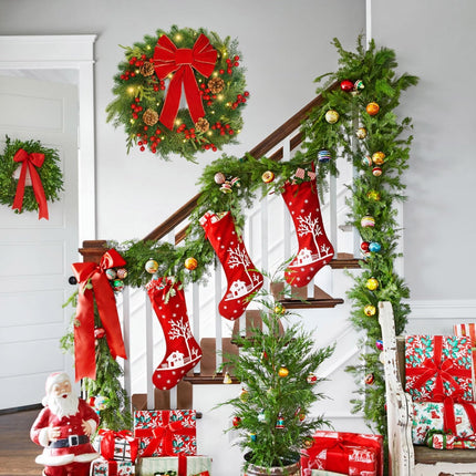 Rocinha 17 '' Christmas Wreaths Outdoor Red Bow Christmas Wreaths for Front Door Red Berry & Pinecones Christmas Reef for Door, Window, Wall, Fireplace