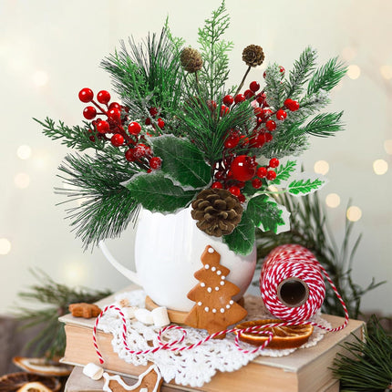22 Pcs Large Artificial Christmas Tree Picks, Assorted 20 Kinds Red Berry Picks Stem Faux Pine Branches Flower Pick with Pinecones Apples Holly Leaves for Winter Holiday Season Home Decor