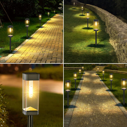 Solar Outdoor Lights, 6 Pack Solar Pathway Lights With Led Filament Bulb, Stainless Steel Waterproof Solar Lights For Outside