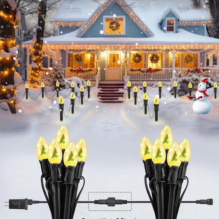 C9 Christmas Pathway Lights Outdoor, 25Ft 20 LED Christmas String Lights with Stakes, 4 Light Modes, Waterproof Connectable Christmas Decorations for Outside Lawn Yard Sidewalk Driveway, Warm White
