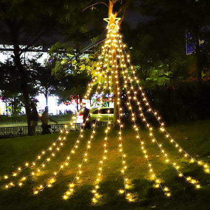 Christmas Decorations Star String Lights, 320 LEDs Outdoor Waterfall Tree Lights with 13" Topper Star, Plug in Waterproof Hanging Fairy Lights for Xmas Year Holiday Party Yard Decor (Warm White)