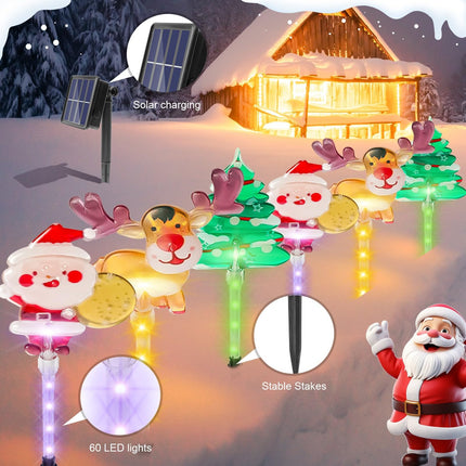 12 Pcs Solar Christmas Pathway Lights, Xmas Garden Stake Lights Outdoor Decorations, Lighted Figurine Lights of Snowman, Santa, Reindeer, 8 Modes, Walkway Entrance Lawn Yard Decor