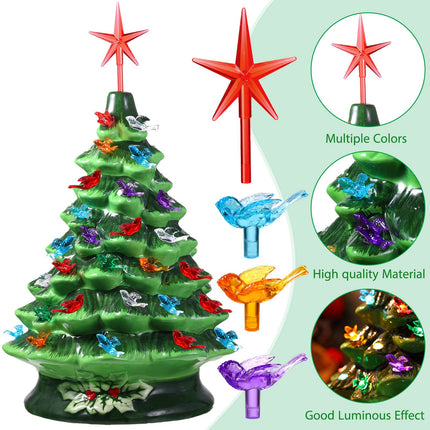 120 Pieces Plastic Christmas Tree Bulbs Medium Bird Bulbs 5 Pieces Ceramic Tree Star Topper Ceramic Tree Supplies Creative Bird Bulb Replacement Lights, Multi Color