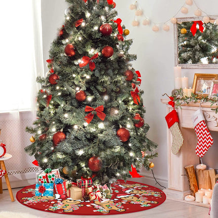 Jbralid Christmas Tree Skirt 48 Inch Christmas Gingerbread Sweet Candy Lollipop Xmas Tree Skirts Mat for Year Holiday Christmas Party Decorations