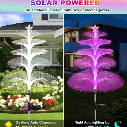 Solar Garden Lights Christmas Decorations Outdoor Waterproof,4 Packs Christmas Trees Lights Fairy Garden Decor,Xmas s for Women mom,Solar Jellyfish Lights with Star 5 Layer for Yard Outside