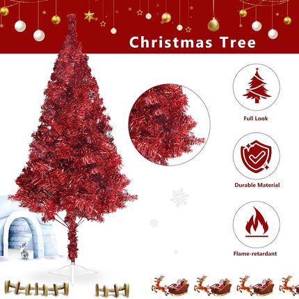 5ft Red Christmas Tree for Home, Office, Party Decoration, Artificial Tinsel Christmas Tree for Xmas Seasonal Holiday Decoration Indoor Outdoor (Red-5ft)