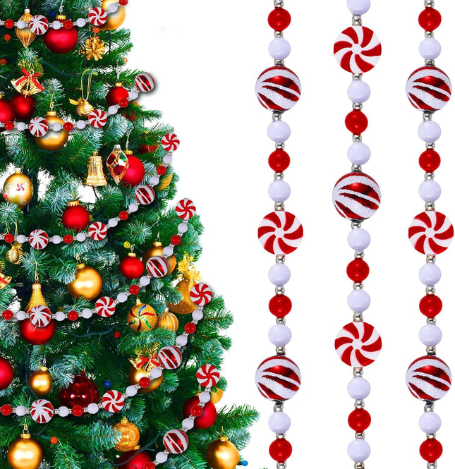 10 Feet Candy Garland for Christmas Tree Candy Cane Garland Peppermint Christmas Decorations Fake Crystal Glitter Candy Decor Christmas Tree Garland for Xmas Home Decoration