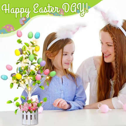 24" Pre Lighted Easter Egg Tree Tabletop Decoration with LED Light Indoor Glow Easter Egg Tree Table Decor for Home Party Wedding Holiday Spring Decoration Easter Party