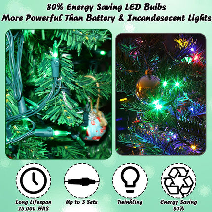 Boltigen Green Christmas Lights Halloween Lights, 75 Led Soft Twinkle Lights, 37 of 75 Lights Twinkle, UL 28 Ft Waterproof Plug-in Twinkling Lights Indoor Outdoor Decoration