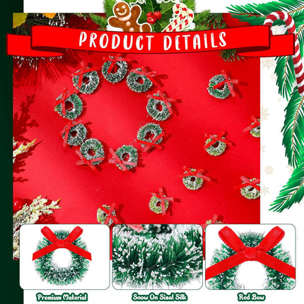 Hotop 100 Pcs Mini Christmas Wreaths Artificial Christmas Miniature Green Mini Wreath Artificial Christmas Wreaths Miniature Dollhouse Christmas Decorations for Tree Hanging Ornaments(0.79"D, 1.18"D)