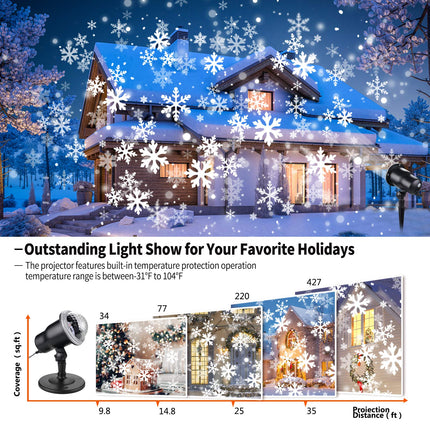 Christmas Projector Lights Outdoor, Holiday Snow Projector with Remote Control, Decorative Snowflake Lighting for Christmas Year Birthday Party