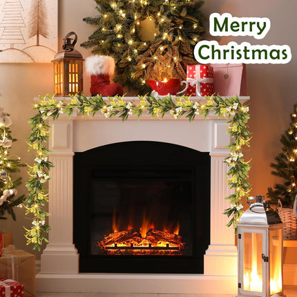 6 FT Lighted Christmas Garland Pre-lit with 20 LED Lights, Battery Operated, Christmas Garland Decorated with Snowflake for Mantle Stairs Wall, Indoor Outdoor Olive Garland for Christmas Decorations