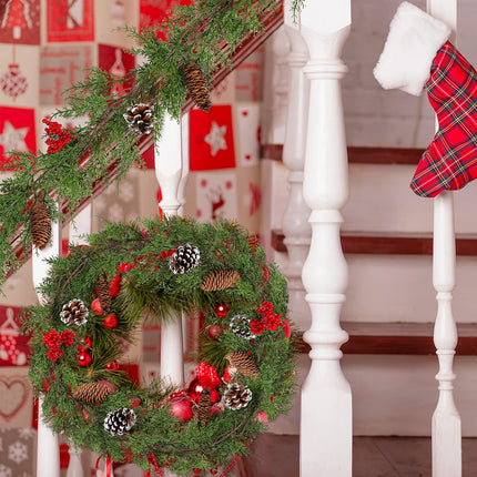 AnyDesign Christmas Garland with Red Berries Pine Cones Artificial Christmas Hanging Cedar Garland for Winter Xmas Party Dinner Door Indoor Outdoor Home Wedding Frame Backdrop Decor (6.2Ft)
