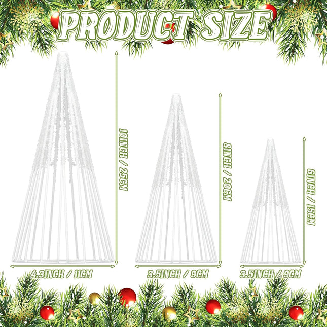 3 Pcs Christmas Cone Trees Metal White Christmas Tree Decorations 6, 8, 10 Inch Snowflake Christmas Tabletop Centerpiece Decoration for Xmas Holiday Desktop Table Party