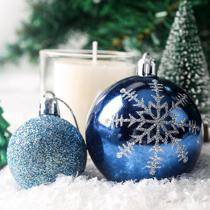 JOHOUSE 100PCS Christmas Ball Ornaments, Christmas Tree Decoration Shatterproof Blue Baubles Snowflakes Hanging Ornaments for Xmas Tree Wreath Christmas Party Wedding