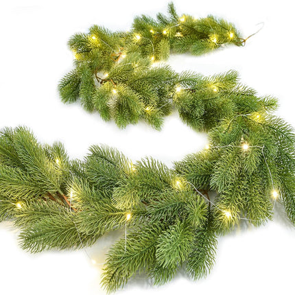Lighted Pine Christmas Garland, 6ft Christmas Greenery Garland with 50 Led Lights, Realistic Spruce Garland Cypress Garland for Table Centerpiece Home Holiday Mantel Fireplace Decor