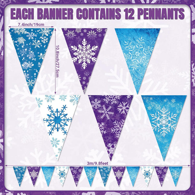 Hestya 49 ft Snowflakes Frozen Party Banner Winter Snow Pennant Banner Snow Paper Triangle Flags Banner Snowflake Garland Banner for Snowflake Wedding Christmas Birthday Party Decoration Supplies