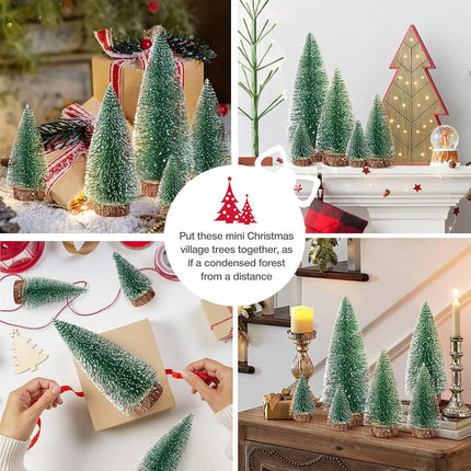 Mini Christmas Trees Christmas Decor, Artificial Christmas Mini Bottle Brush Trees Tabletop, Christmas Decoration Trees with 4 Size Xmas Holiday Decor (Green, 6Pcs)