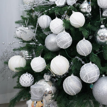 3.15" Christmas Ball Ornaments 12pcs Sequin Christmas Balls Shatterproof Christmas Tree Ornaments Glitter Christmas Ornaments Plastic Hanging Pearl Balls for Xmas Trees,Holiday Party(White)