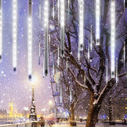 Cool White 20 Tubes Meteor Shower Icicle Lights 480 LED Raindrop Lights with Timer Function Cascading Lights Falling Rain Lights for Holiday Party Christmas Decorations