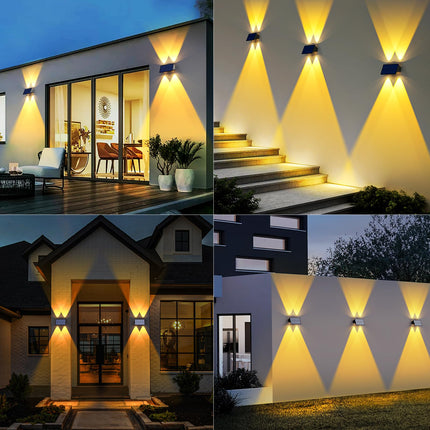 6PACK Solar Wall Lights Outdoor, Solar Lights Outdoor Up and Down Waterproof IP54 Solar Fence Light Christmas Decorations Outdoors for Yard Garden Garage Pools House Deck Porch (Warm White)