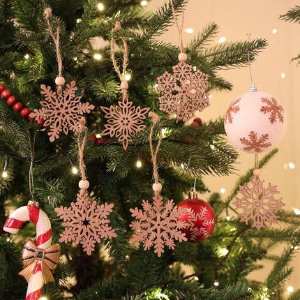 24 Pieces Wooden Christmas Snowflakes Ornaments 3inch Snow Flake Hanging Ornament for Rustic Christmas Tree Decoration Holiady Crafts