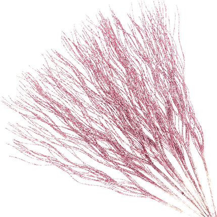 10 PCS Glitter Christmas Picks Sprays Sparkle Curly Ting Branches Decorative Sticks Stems Artificial Curly Wispy Willow Twigs for Christmas Tree Vase Fillers Crafts Garland Home Decor (Pink, 10)