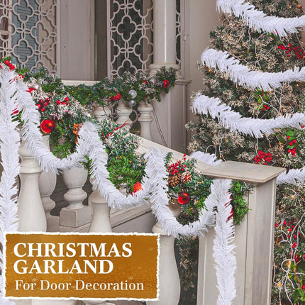 Hotop Artificial Christmas Garland Twist Pine Garland Tinsel Garland Xmas Metallic Decoration Faux Holiday Decor for Stair Fireplace Christmas Tree Wreath(324 ft,White)