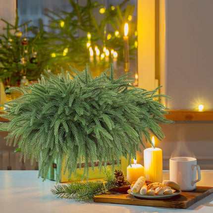 TOCHGREEN 6PCS Christmas Norfolk Pine Branches Artificial Greenery Norfolk Pine Stems Sprigs Faux Xmas Branches Plants Pine Needles for DIY Crafts Garland Wreath Home Garden Decor (6pcs)