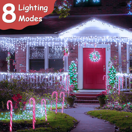 42ft Christmas Icicle Lights, 396 LED Outdoor/Indoor Cool White Fairy Lights with 8Modes, Plug-in Waterproof String Lights for Holiday, Wedding, Garden Decorations