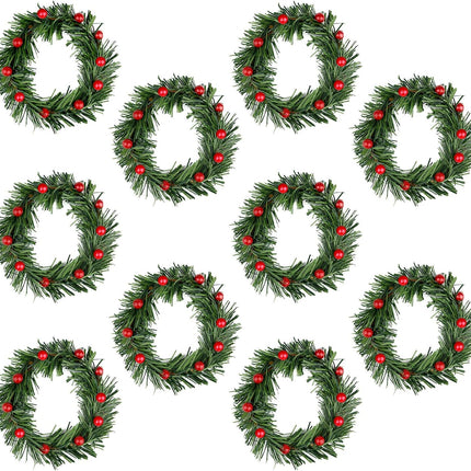 Lystaii 10pcs Christmas Candle Rings Red Artificial Berry Candle Rings with Grass Mini Christmas Wreath for Pillar Candle Christmas Holiday Table Decorations Rustic Wedding Table Centerpiece (Large)