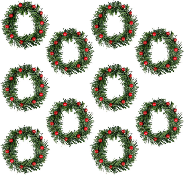 Lystaii 10pcs Christmas Candle Rings Red Artificial Berry Candle Rings with Grass Mini Christmas Wreath for Pillar Candle Christmas Holiday Table Decorations Rustic Wedding Table Centerpiece (Large)