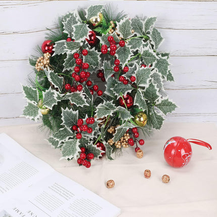 2Pcs 7.87ft Red Berry Christmas Garland with Green Leaves Wired Artificial Holly Berry Garland Xmas Decorations for Indoor Outdoor Fireplace Mantle Stairs Table Winter Year Holiday Decor