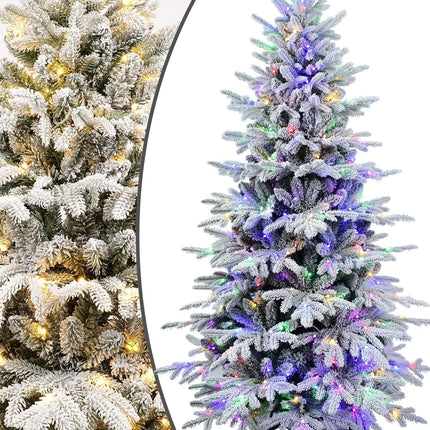 Flocked Christmas Tree Prelit 4ft Leheyhey Small Christmas Tree with LED Lights, Memory Steel Wire Branch Simulation of Fir Tree, Foldable Metal Base, 739 PE & PVC Mixed Branch Tips