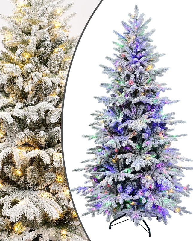 Flocked Christmas Tree Prelit 4ft Leheyhey Small Christmas Tree with LED Lights, Memory Steel Wire Branch Simulation of Fir Tree, Foldable Metal Base, 739 PE & PVC Mixed Branch Tips