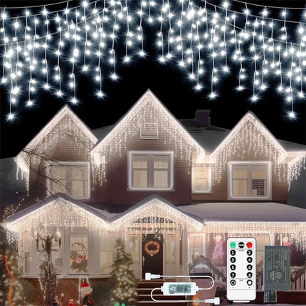 600LED Christmas Icicle Lights for Outside, 75Ft Plug-in Hang Icicle String Lights with Remote, 8 Modes Cool White Twinkle Curtain Icicle Lights Waterproof for Outdoor Eave Fence Indoor Bedroom Decor