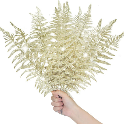 Yunsailing 40 Pcs Christmas Glitter Leaves Artificial Flashing Leaves Tropical Leaf Wedding Picks Flower Arrangements Wreath DIY Leaves Ornament for Wedding Party Xmas Decoration(Champagne Gold)