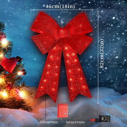 32inch 72LED Twinkle Red Christmas Bows with LED Lights, Christmas Tree Decoration Wreath Bow Light Topper Light for Indoor Outdoor Christmas Decoration