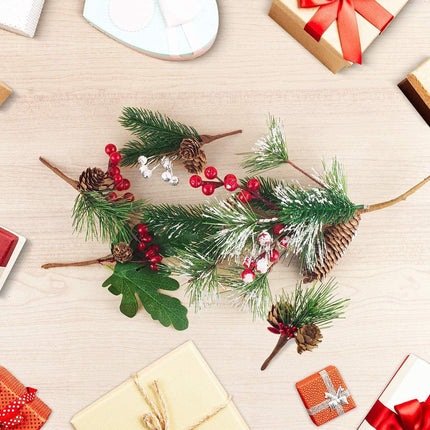 Yixiang 12Pack Artificial Christmas Picks Assorted Red Berry Picks Stems Faux Pine Picks Spray with Pinecones Apples Holly Leaves for Christmas Floral Arrangement Wreath Winter Holiday Décor
