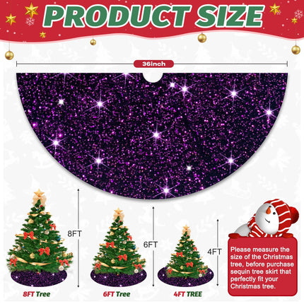 Glitter Purple Tree Skirt 36 Inch Sequin Christmas Tree Skirt Royal Purple Velvet Glitter Tree Skirts Merry Christmas Skirt Tree Mat Round Xmas Tree Collar for Holiday Christmas Ornaments