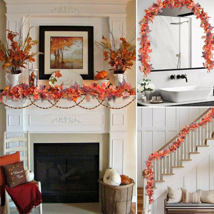 2 Pack Fall Garland 5.7ft/Piece 3D Artificial Fall Leaves Garland Hanging Vine Fall Decorations for Home Fall Maple Leaf Garland for Mantle Thanksgiving Party Fireplace Outdoor Porch Decor